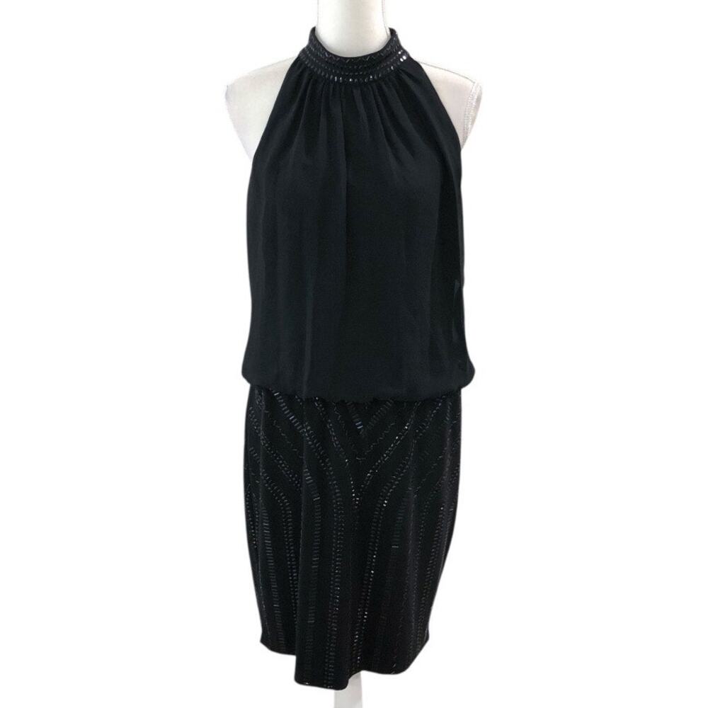 Cache Black Beaded Halter Style Dress